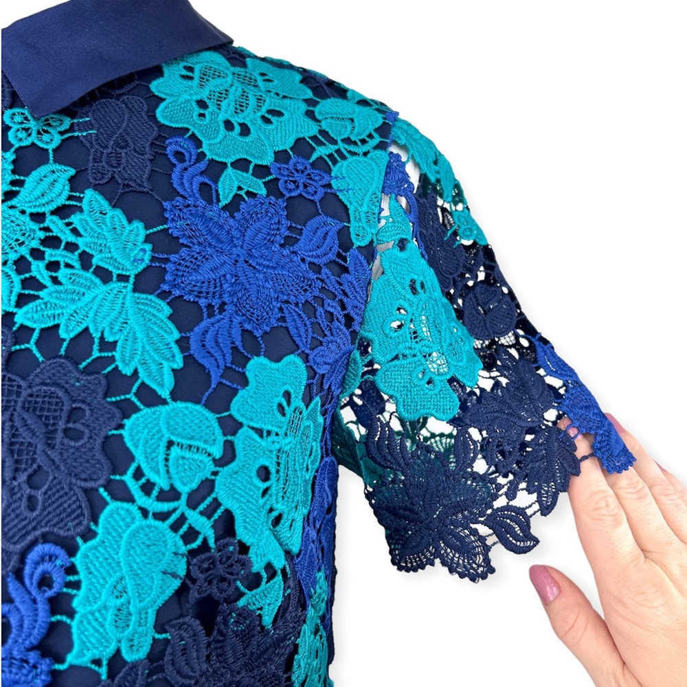 Draper James June Floral Lace Short Sleeve Dress Blue Teal Navy Sz 6 - Picture 6 of 15